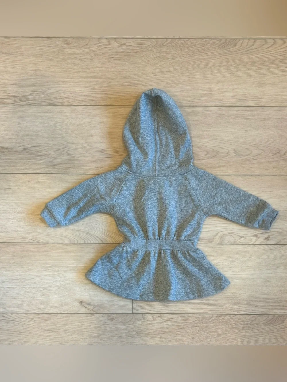 Nike Gray Hooded Peplum Sweatshirt Dress with Pink Logo - Girls 6M